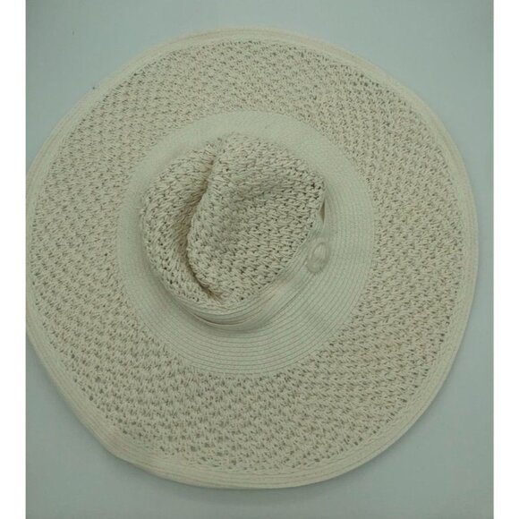 Nine West Big Floppy Sun Hat Ivory Cream Woven Summer Packable Women's One Size - Picture 2 of 5